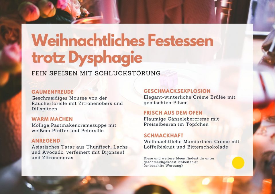 Infografik mit Anleitungen für ein weihnachtliches Festessen bei Schluckstörung.