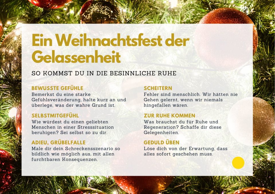 Infografik mit Anleitungen zum Weihnachtsfest der Gelassenheit.