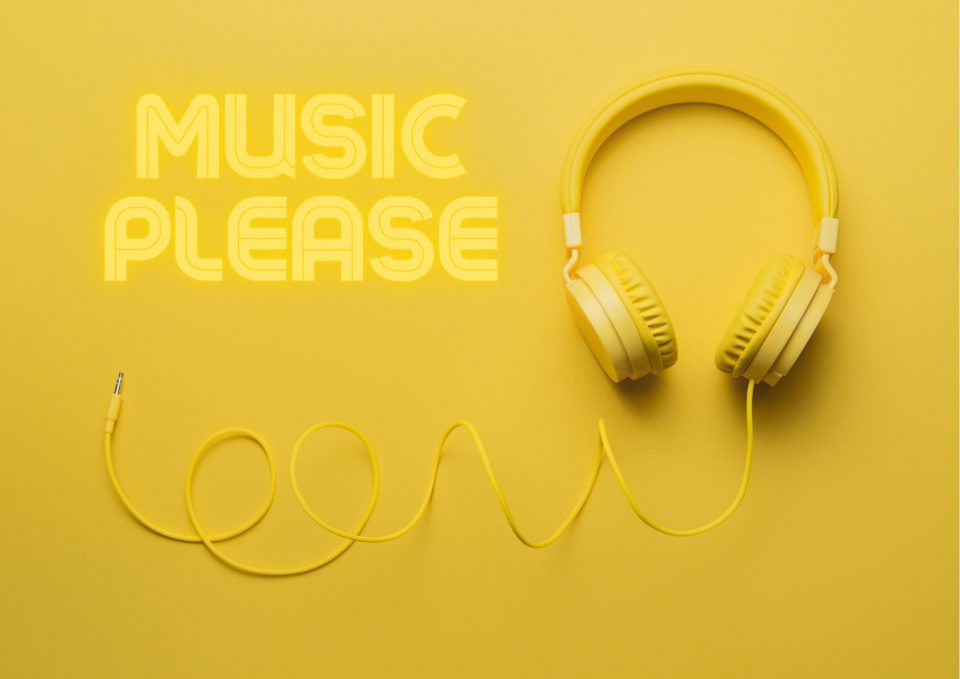 Kopftimismus Music Please Gelber Hintergrund Und Kopfhoerer