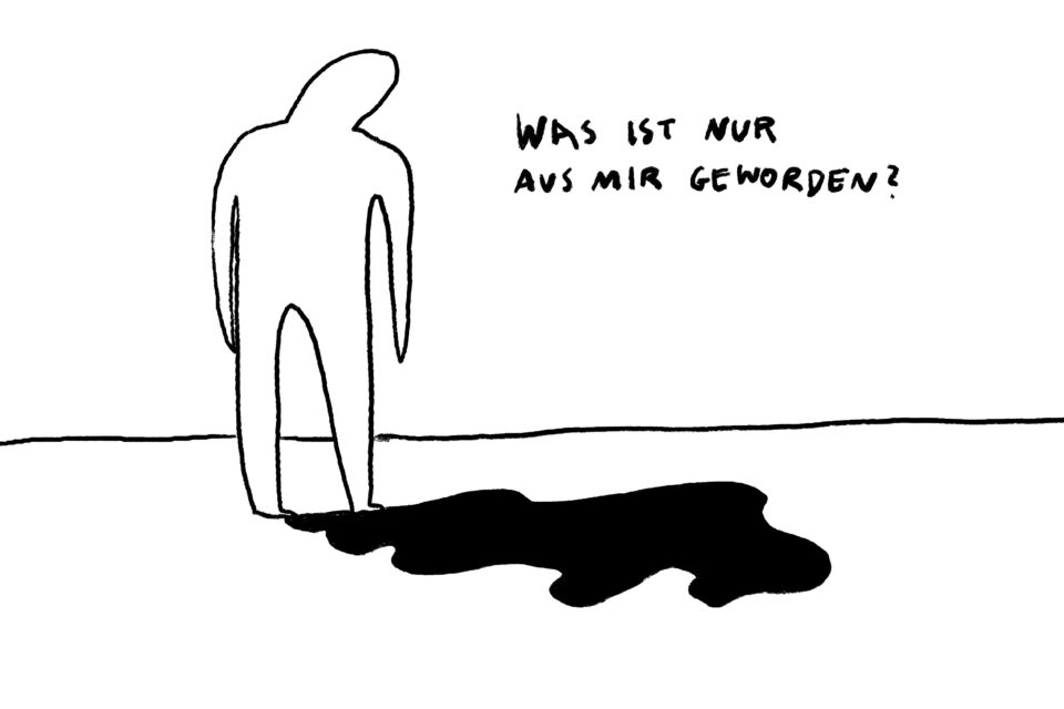 Illustration: Der Umriss einer Person wirft einen Schatten. Daneben steht: 