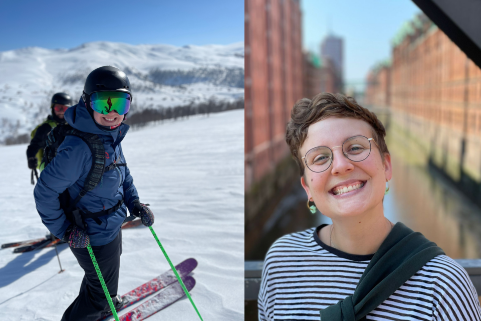 Franziska Fischer beim Skifahren und auf Reisen