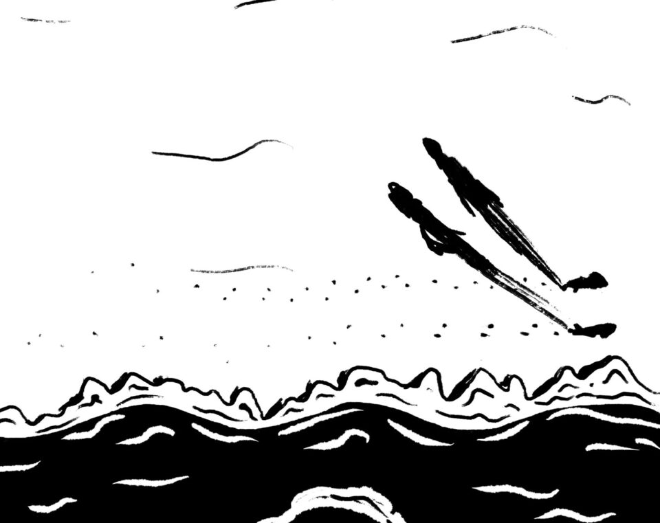 Ein Spaziergang am Meer ist perfekt für ein gemütliches Pläuschchen. (Illustration: Lena Kalinka) Reha Strandspaziergang