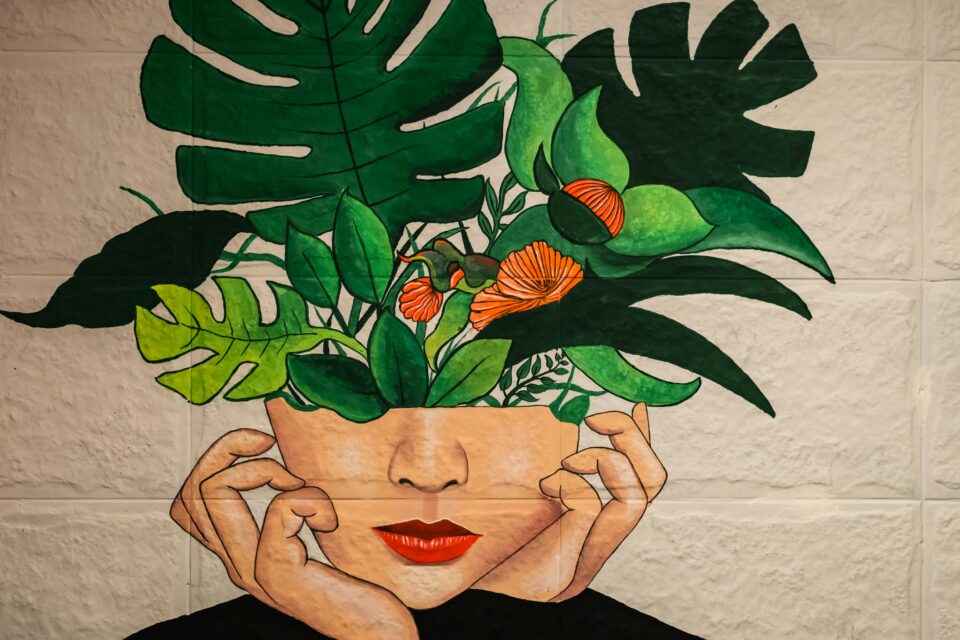 Streetart Kopf mit Pflanzen