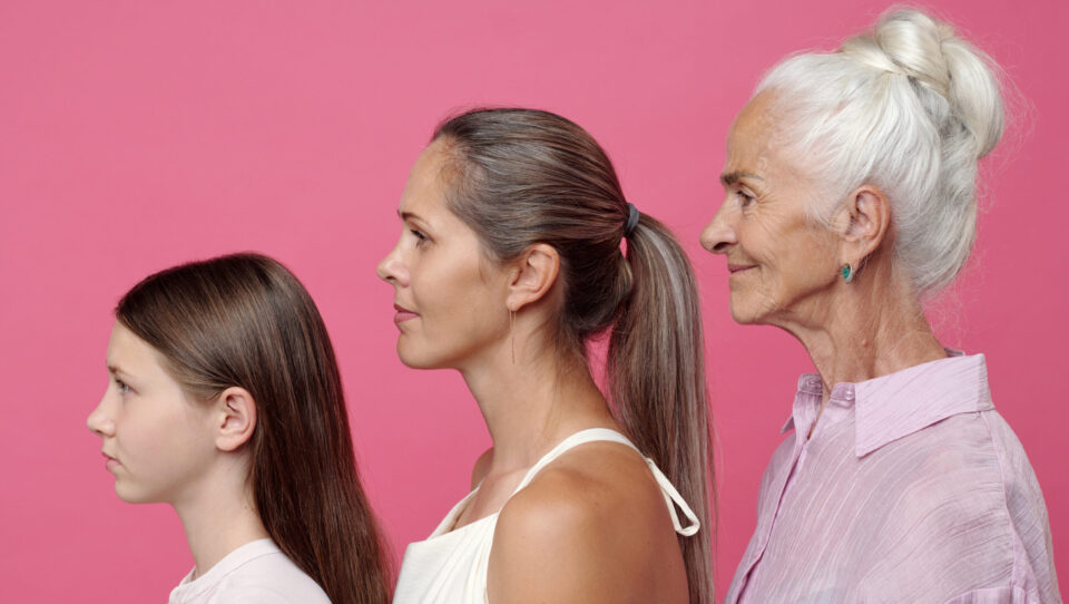 Caucasian Girl Young Adult Woman Senior Woman Standing In Profile Generations